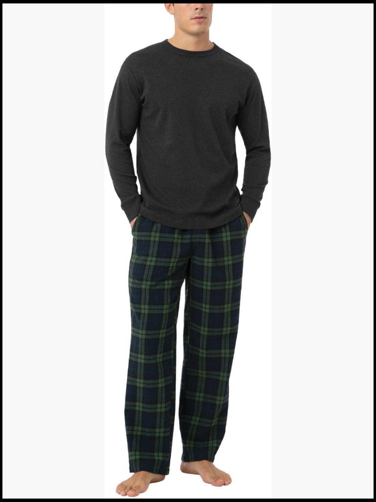 Men's 100% Cotton Flannel Pajama Set Long Sleeve Top & Pants
